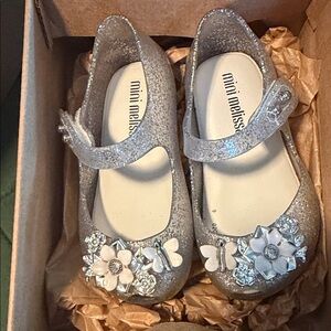 Mini Melissa Glittery Silver Kids Dress Shoes